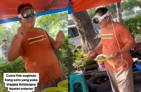 Kekinian! Tukang Soto Jualan Pakai Apple Vision Pro, Harganya Bikin Melongo