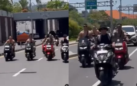 Rombongan Bule Konvoi Naik Motor Tanpa Helm dan Baju di Bali, Netter Auto Protes
